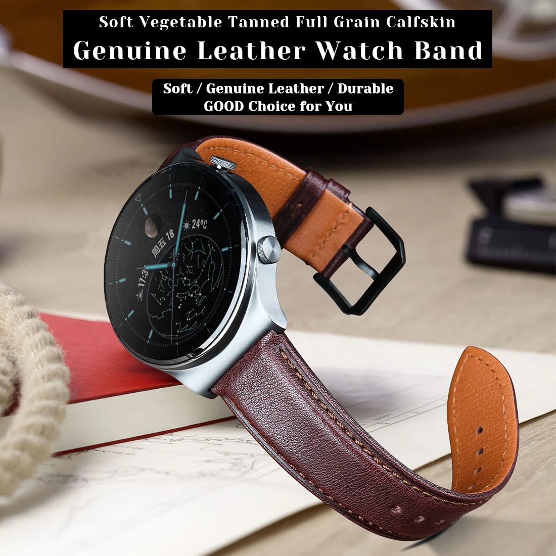 MAIKES Quick Release Watch Band 20 22mm Genuine Leather Strap for Huawei GT 2 GT2 Pro 46mm 42 Mens Female Watch Strap Belt