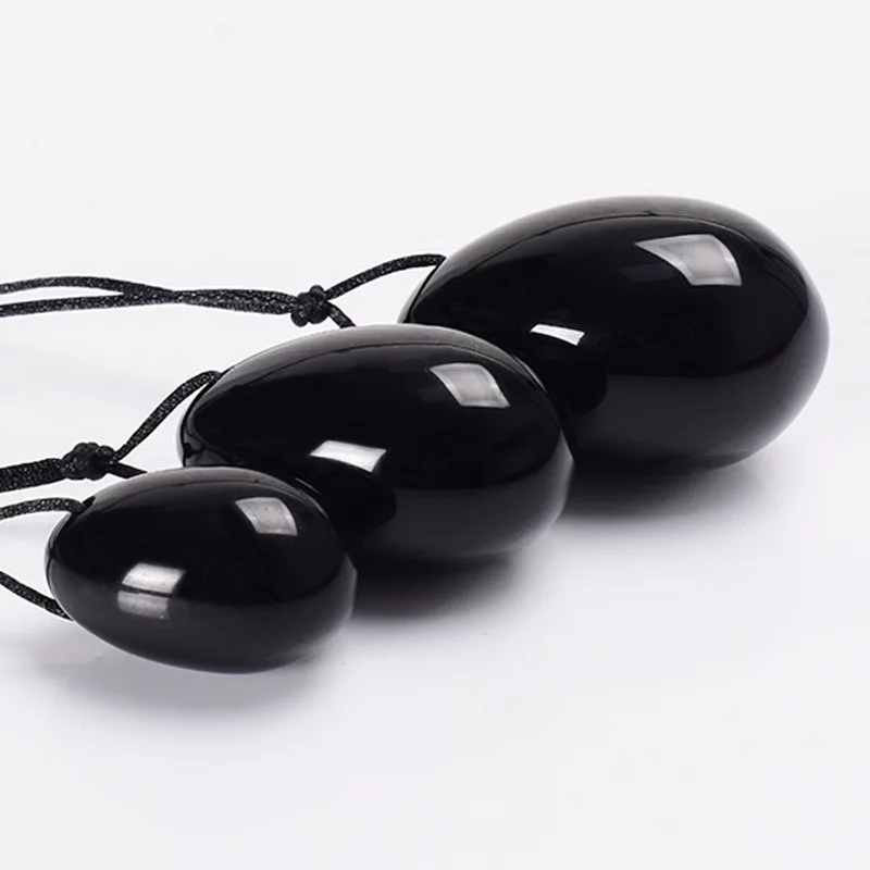 Natural Black Obsidian Yoni Egg Set Massage Wand Women Vaginal Muscle Exerciser Jade Eggs Body Massager Crystal Kegel Balls Gift