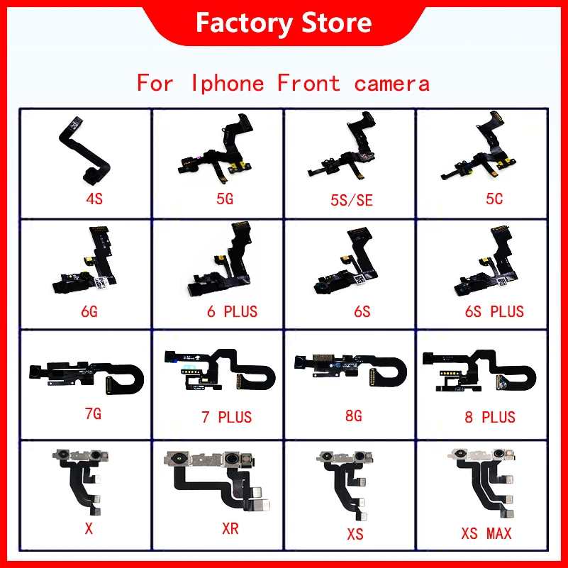 Tested Front Camera For iPhone 4s 5S 6 S 7 8 Plus X XS Front Camera Flex Cable With Cam Plastic Ring Proximity Sensor Facing