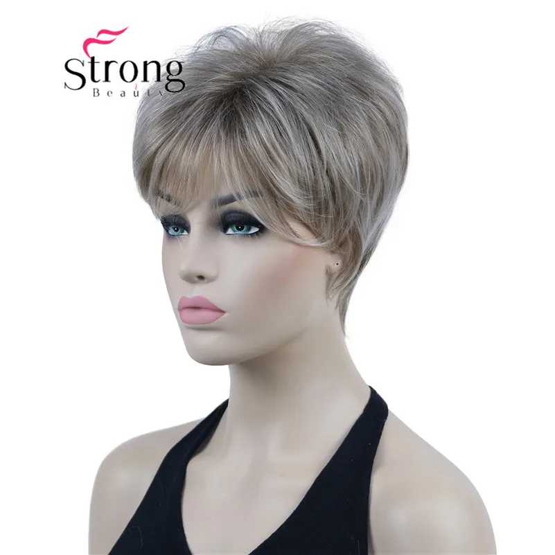 StrongBeauty Short Layered Brown Blonde Wig Shag Classic Cap Women\'s Full Synthetic Wigs COLOUR CHOICES