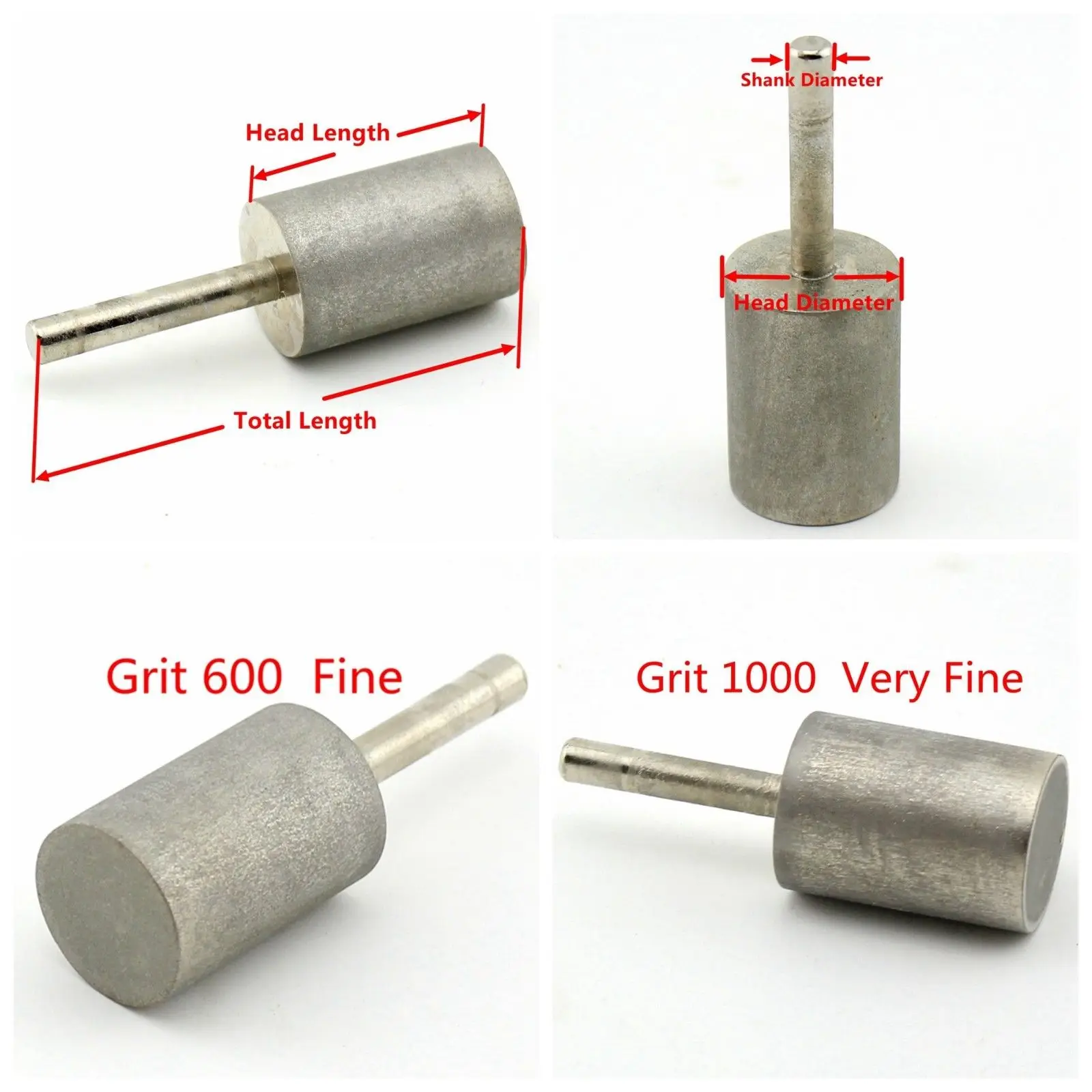 3 Kim Cương Xoay Burrs Phủ 10Mm 12Mm 14Mm Đầu Xi Lanh Xay Bit Nhám 1000 Shanks 6mm Lapidary Dụng Cụ Đá