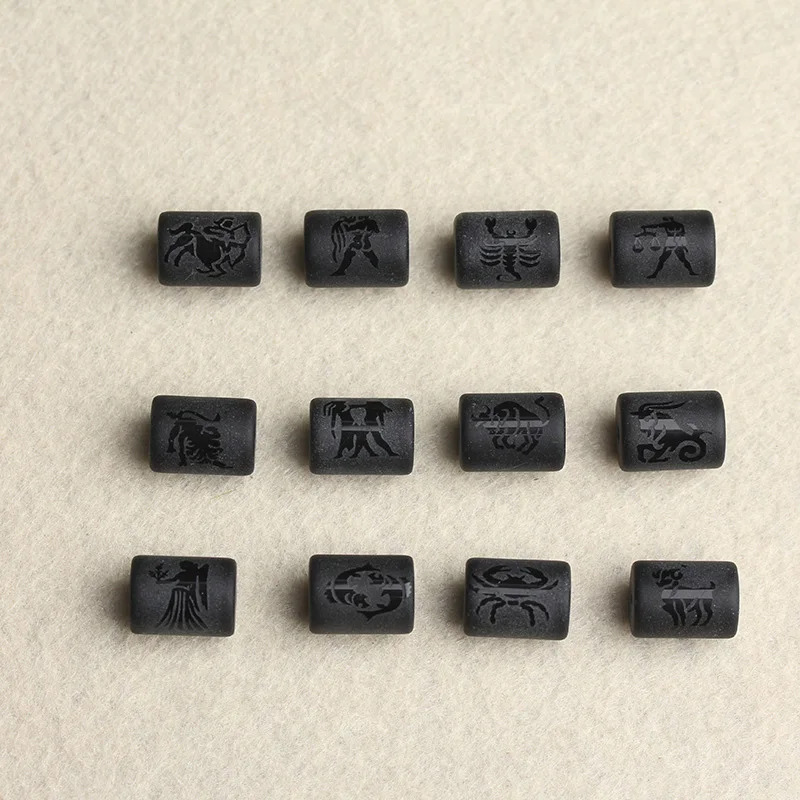 10pcs Cylinder Mix Zodiac Constellation Sign Beads Charms Spacer Loose Stone Beads For Jewelry Making DIY Bracelet Accessories