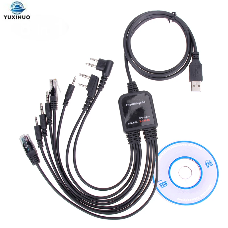 8 in 1 USB Programming Cable with CD Software for Baofeng Handheld Radio MOTOROLA AXU4100 Kenwood TYT QYT ICOM Multiple Radios