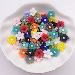 Resin Kawaii 12mm Colorful Flower Flatback Cabochon Stone 50PCS Figurine Scrapbook DIY Decor Home Crafts OL41