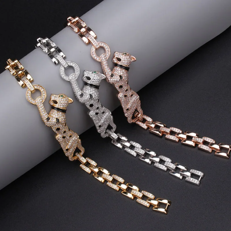 

zlxgirl luxury brand Three plated color leopard bracelet for women and men wedding bijoux perfect mirco paved zircon bracelet