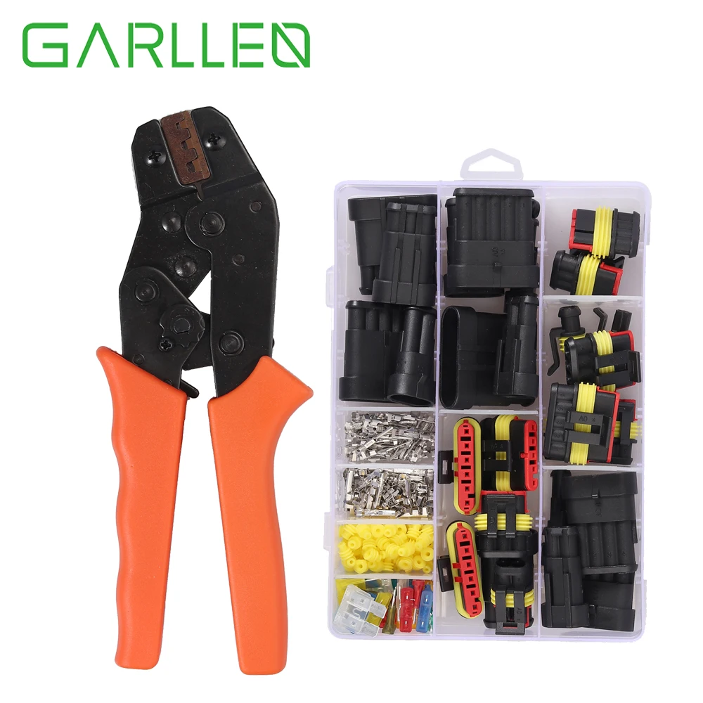 

GARLLEN Car Motorcycles Waterproof Crimper+Electrical Terminal Wire Connector Tool Set + 1 2 3 4 5 6 Pin Fuses MA867