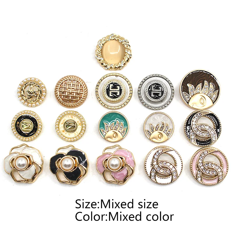 10Pcs/lot Metal Nickel-Free Various Shapes Fashion Buttons, Multiple Mixed Color Options