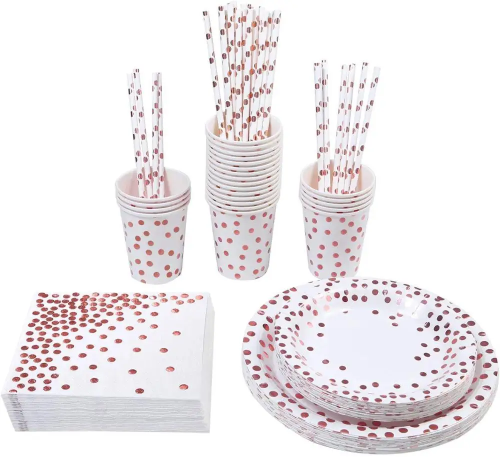 146pcs Rose Gold Dot Paper Napkins Disposable Party Tableware set For wedding banquet Party Supplies Decorations Serviettes