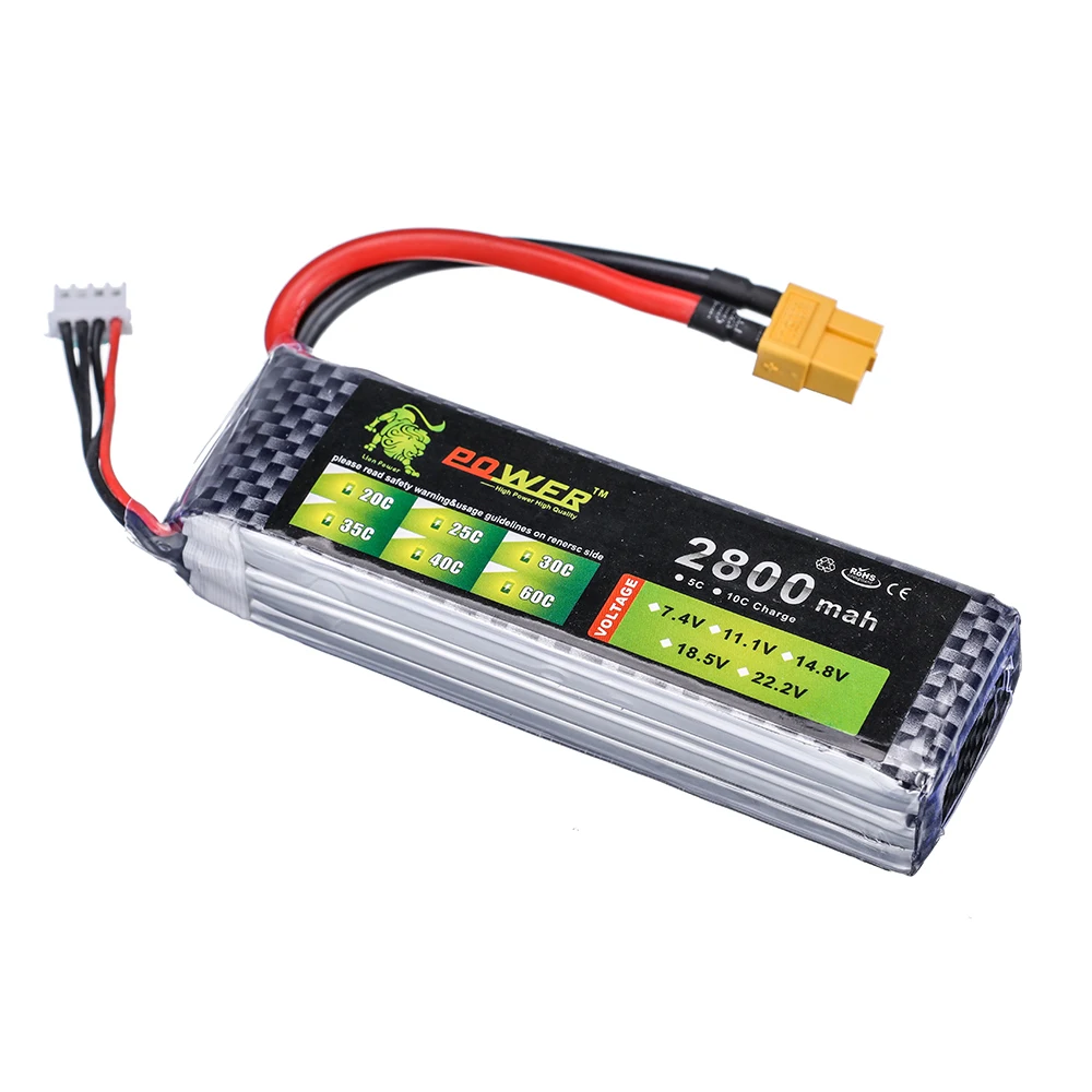 LION POWER 11.1v 2800mAh 7.4v 14.8V lipo battery XT60/T Plug For RC toys Car Airplane Helicopter Boat Spare Parts 11.1V 3S 2S 4S
