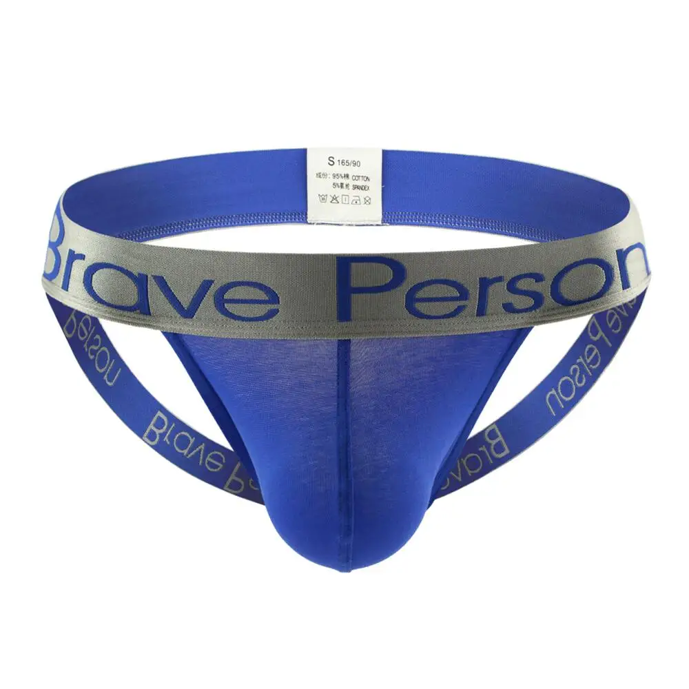 BRAVE PERSON Mens Sexy Thong Cotton Jockstrap Men Underwear Briefs Exposed Buttocks Gay Sexy Underwear for Man