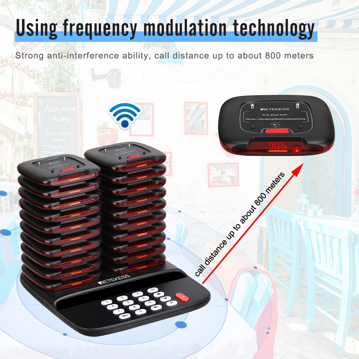 Retekess TD183 Pager For Restaurant Calling System 20 Vibrator Coaster Buzzer Beeper Guest Queuing For Cafe Bar Food Court Hotel