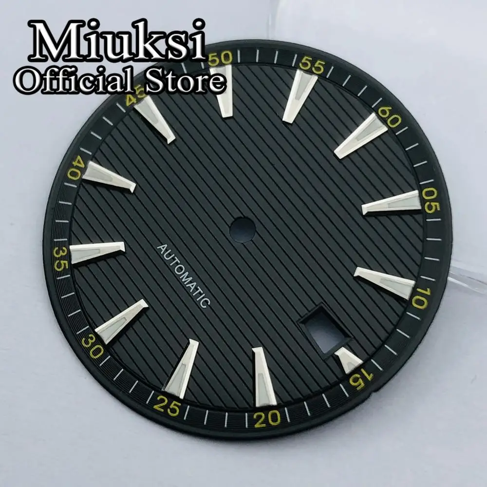 Miuksi 33.3mm black blue green silver watch dial luminous dial fit NH35 movement