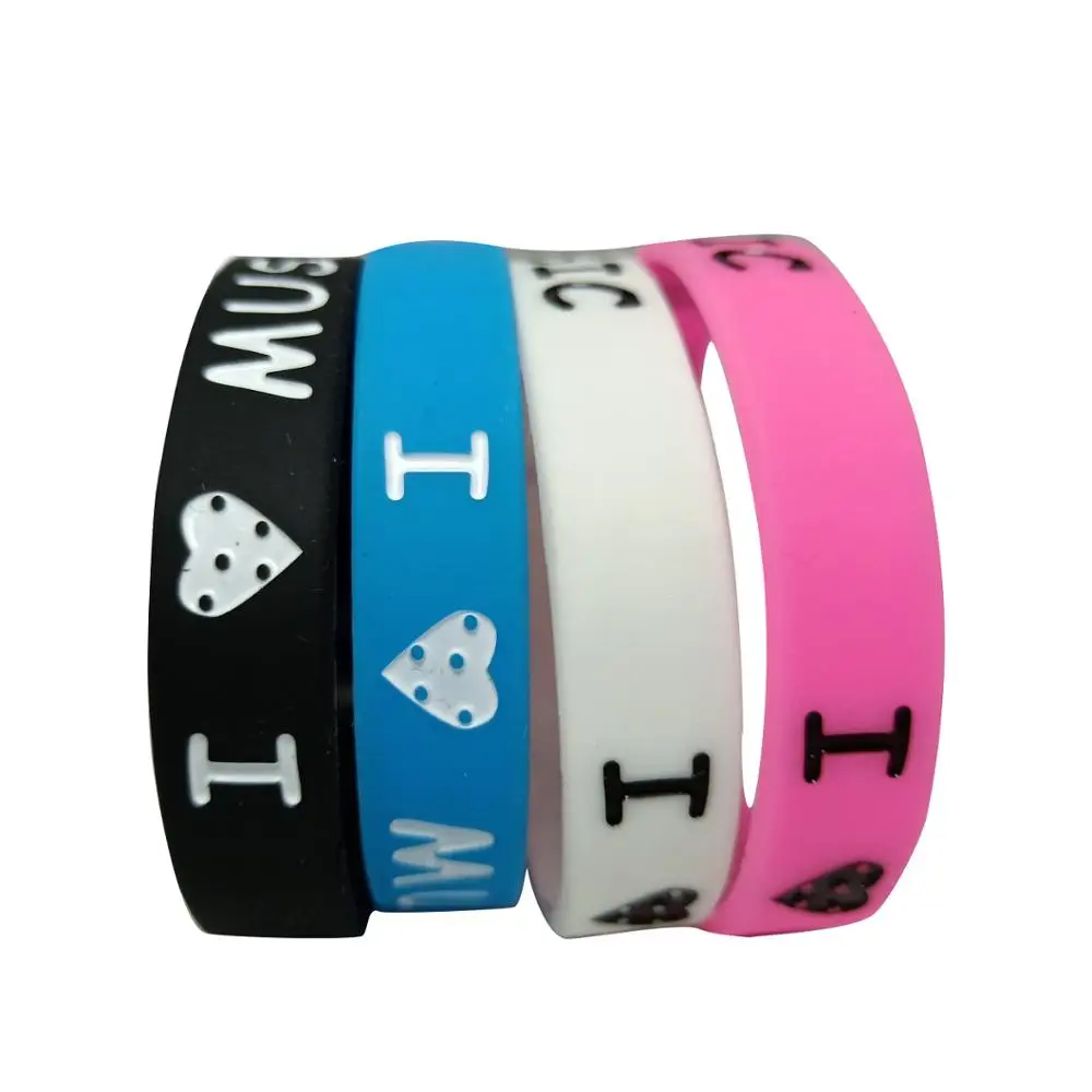 Pulsera de silicona con relleno de tinta I Love Music para fanáticos de la música, pulseras y brazaletes de goma de silicona para mujeres y hombres,