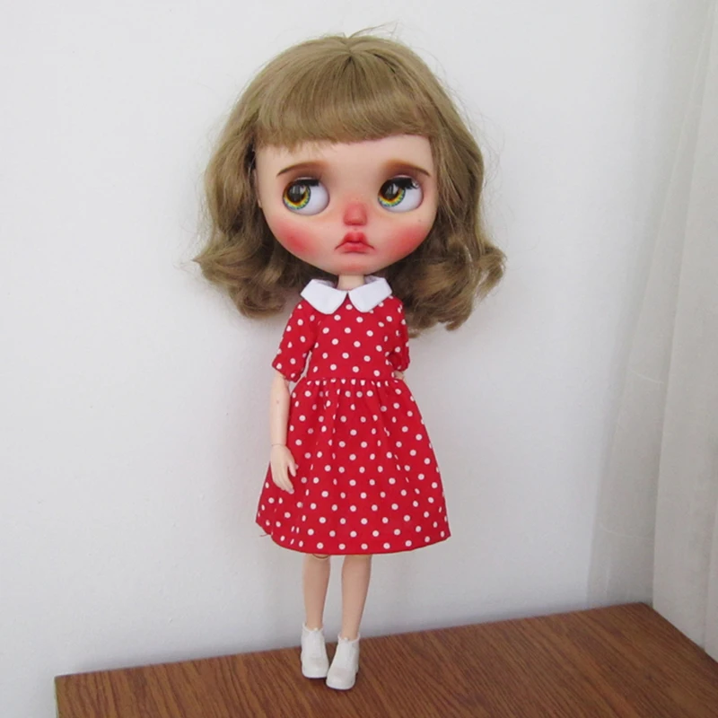 New Handmade Blythe Clothes Red Polka Dot Dress or White Dress Suitable for Blyth, OB24, Azone, 1/6 Doll Accessories