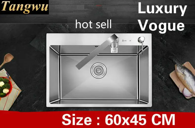 

Free shipping Home kitchen manual sink single trough standard wash vegetables 304 stainless steel hot sell luxury 600x450 MM