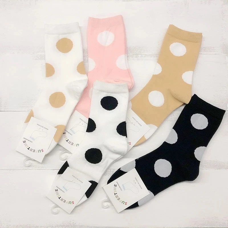 Ladies Socks For Girls Polka Dot Socks Women Black White Cute Kawaii Harajuku Socks Cotton Korean Style Casual Ankle Sock Woman