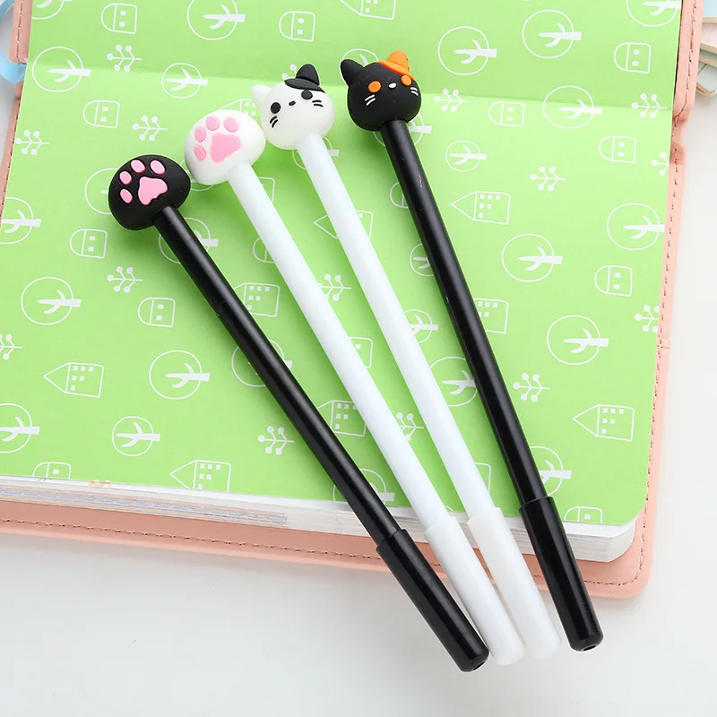 4Pcs / Set Kawaii Cartoon Cat Paw Shape Gel Pen Cute Black Gel Ink Pen For School Kids Writing Stationary Pen Office Supplies