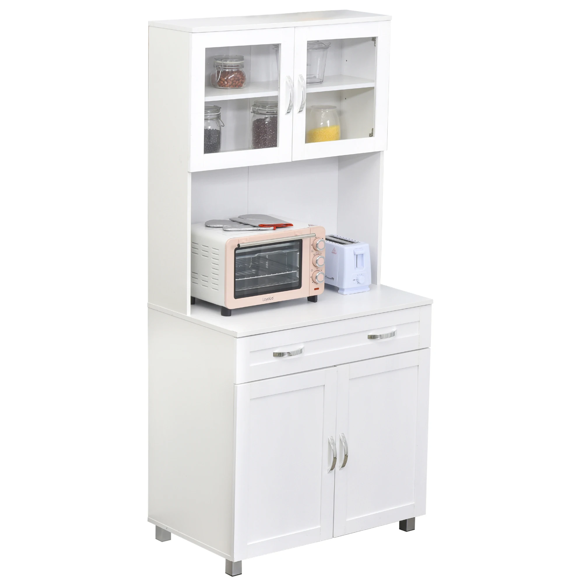 HOMCOM Kitchen Auxiliary Cupboard Dining Cabinet with Adjustable Inner Shelves and Drawer 80x48x170 cm White