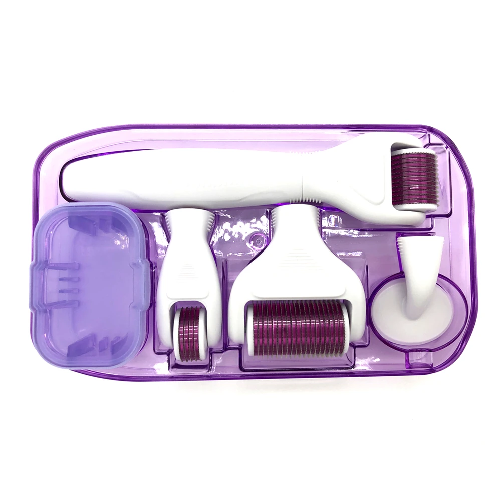 مجموعة أسطوانة ديرما ميكرونيدل 6 في 1 للوجه والجسم 300/720/1200 من التيتانيوم ديرمارولر بإبرة دقيقة للعناية بالبشرة