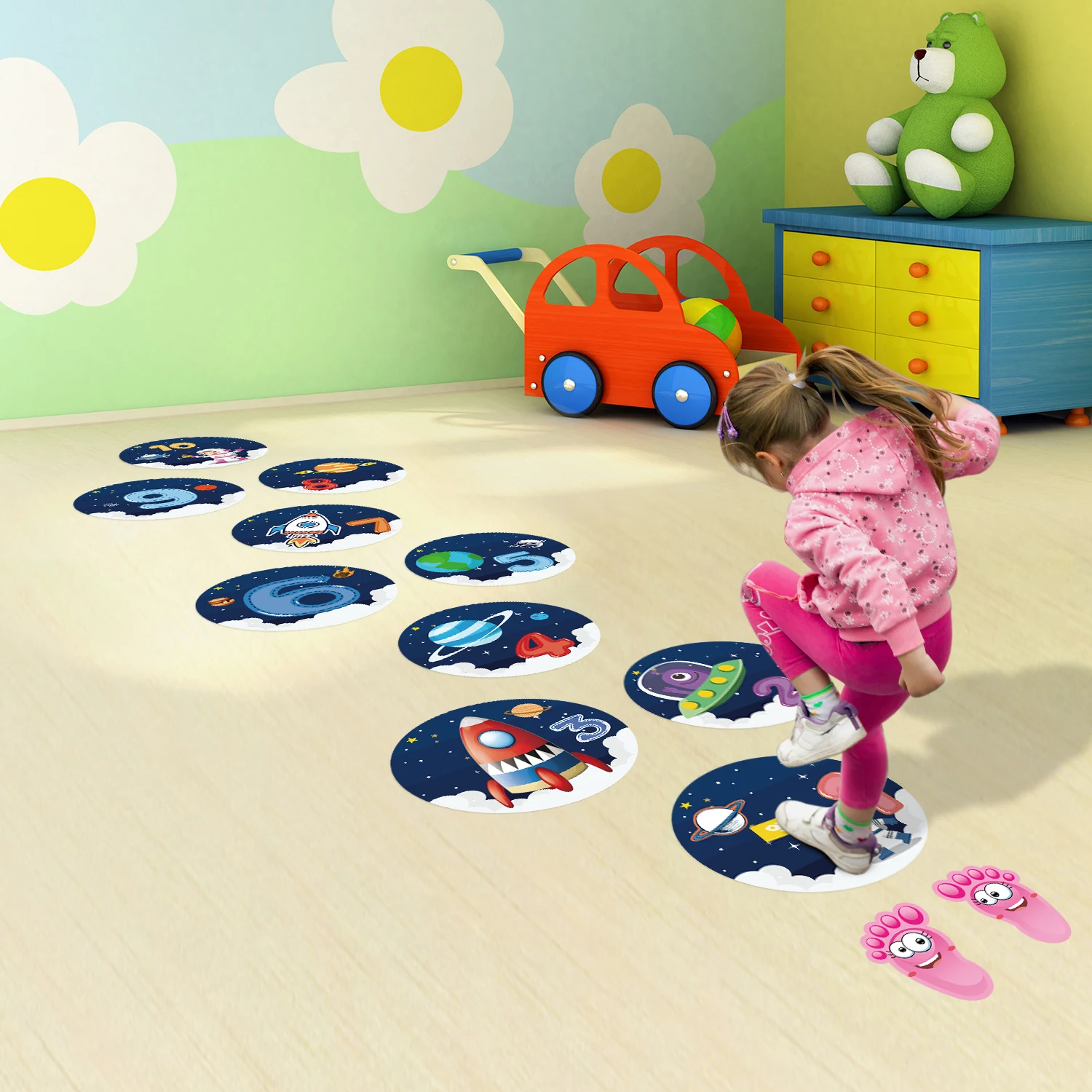 Kindergarten Early Childhood Interactive Game Hopscotch Floor Sticker Self-adhesive Wall Sticker Cartoon Planet Sticker CH06