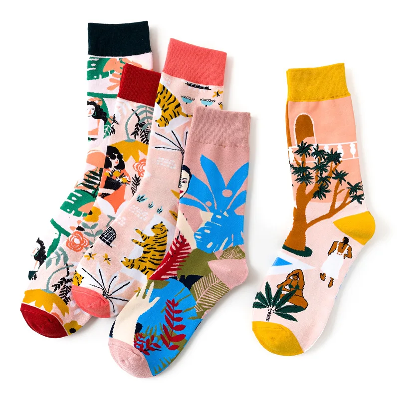 American Style Fashion Female Socks Casual Abstract Harajuku Street Hip Hop Socks Funny Happy Skateboard Colorful Women Socks