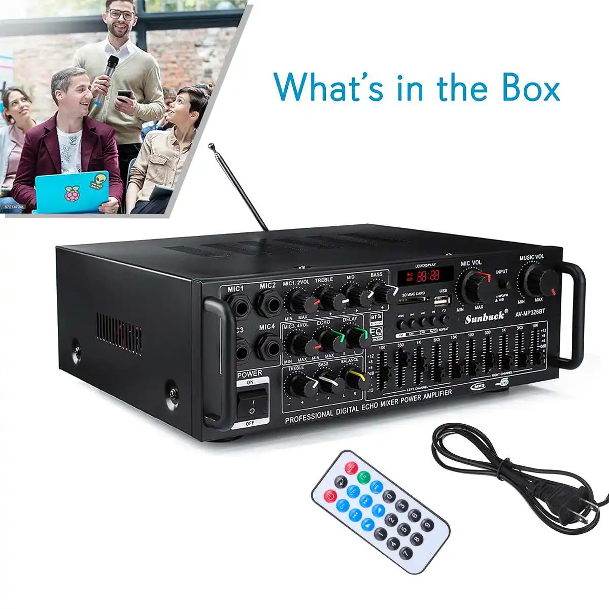 2 Channel Bluetooth HIFI Amplificador High Resolution Audio Play Subwoofer Amplifier Power Amplifier Audio USB SD With Remote