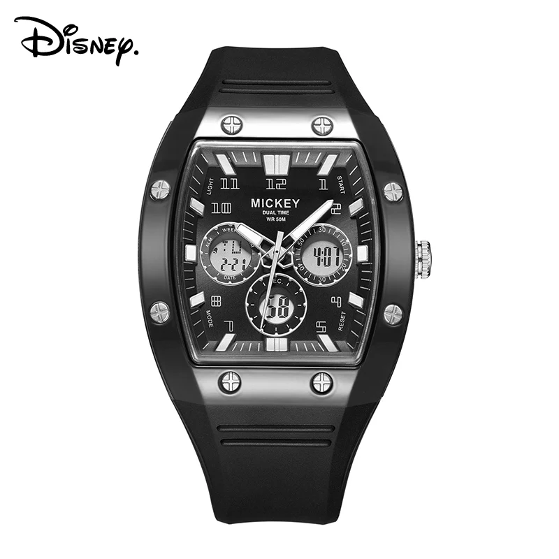 

Disney For Mens Watch Male Dual Display Sport Wristwatch Stop Watch Led Luminous Multi Function Tonneau Dial Military New Clock