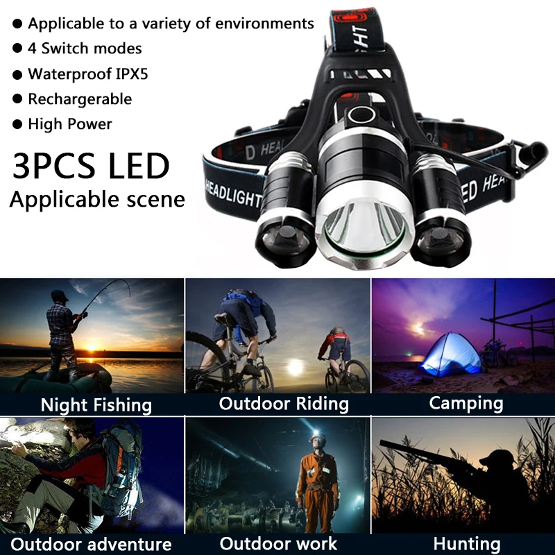 Z30 7800LM LED T6 Headlamp Head Lamp lighting Light Flashlight Torch Lanterna Fishing+18650 battery+charger+packing box