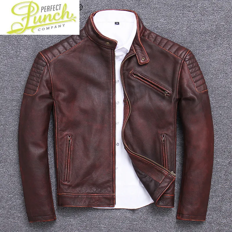 

Genuine Motorcycle Leather Jacket Men Vintage Real Cow Leather Coat Spring Autumn Outerwear Veste Cuir Homme U-1907 KJ3212