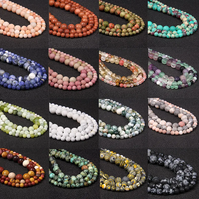 44 types Gems Matte Natural Stone Beads For Jewelry Making 4-12 mm Jaspe Agates Round Loose Beads DIY Bracelets Necklaces 15