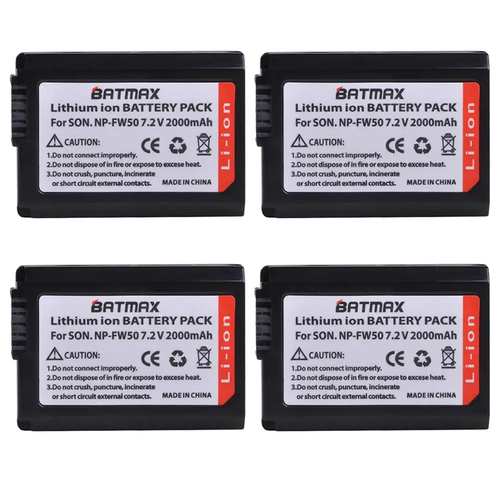 4X 2000mAh NP-FW50 NP FW50 Batterij + LED USB Dual Charger voor Sony A6000 A6400 A6300 A6500 A7 A7II A7RII A7SII A7S A7S2 A7R