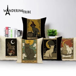 Tarot Card Pattern Cushion Cover Decorative Shar Pei Dog Pillow Case Retro Cat Home Sofa Polyester Print Pillows Cover Funda Coj