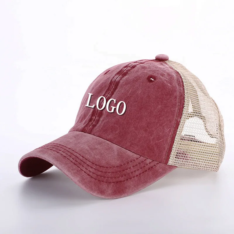 Custom Cotton Mesh Baseball Cap Adjustable Summer Cool Hats For Women Men Hip Hop Trucker Hat Print L;ogo Customized Beach Hat