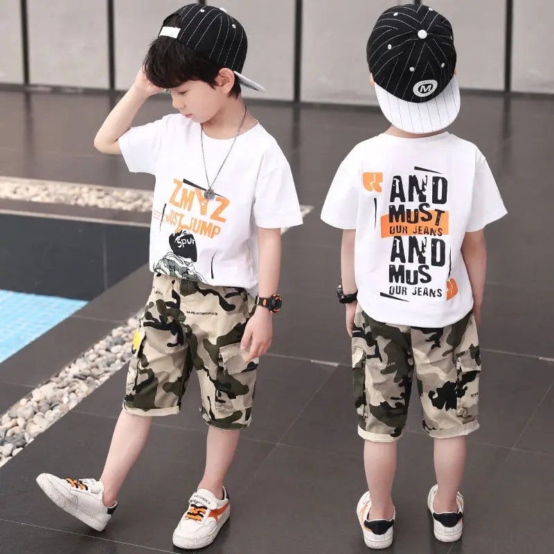 Boys Clothing Sets Summer Cotton T-shirts + Camouflage Pants Kids Boys Sports Suit Children Clothes Outfits 5 6 7 8 10 12 Years