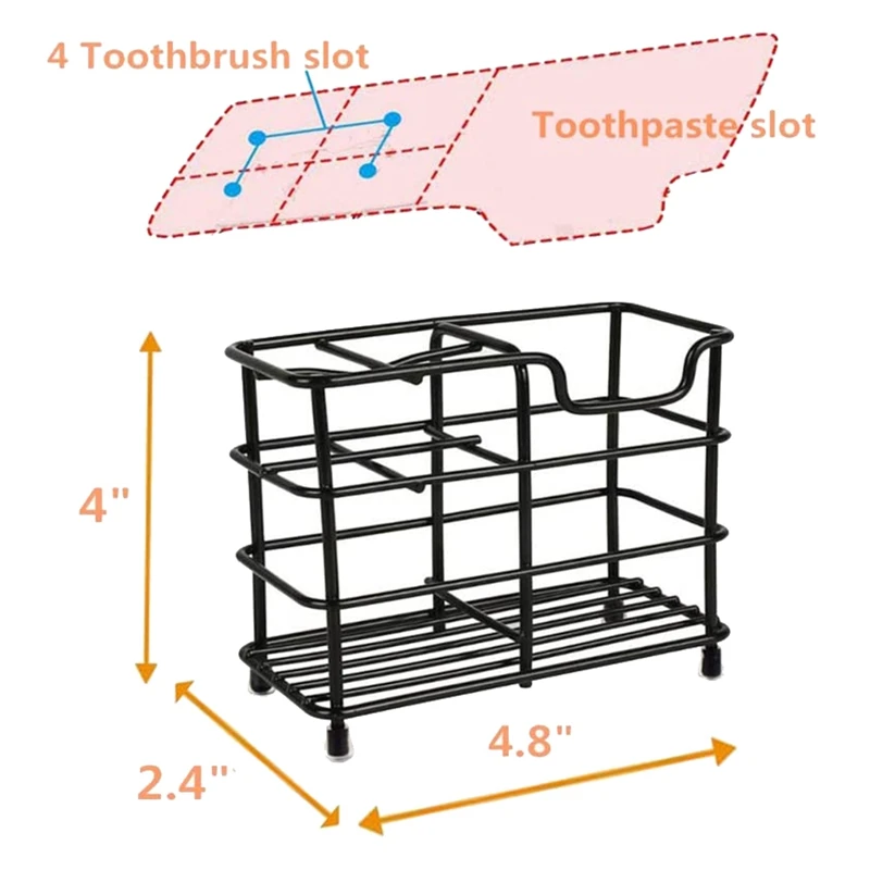 Stainless Steel Toothbrush Holder Bathroom Toothpaste Holder Stand Multi-Functional for Electric Toothbrush Black