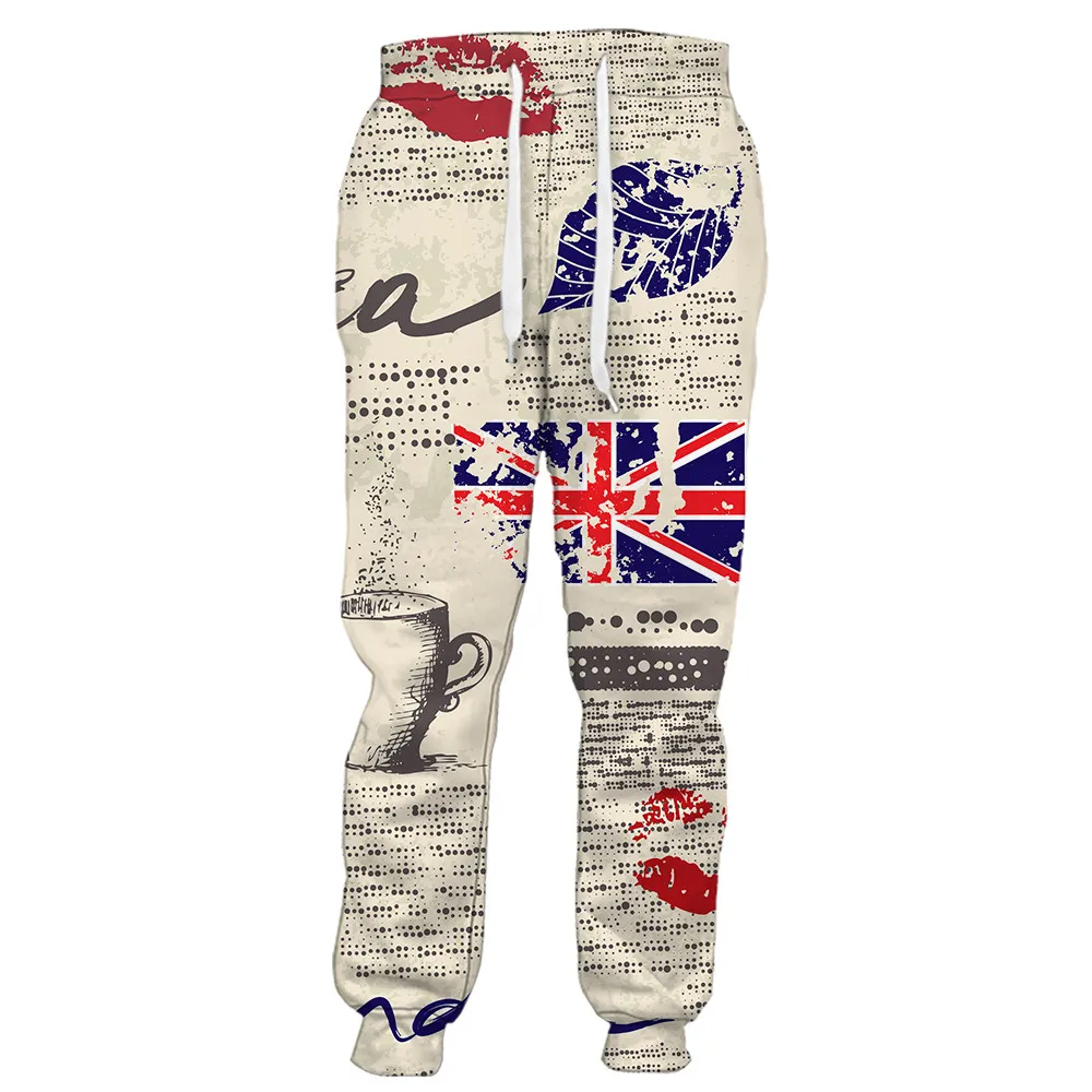 

HX 3D Graphics Trousers Newspaper Print Elastic Pockets Jogging Pants Men's Unisex Harajuku Fashion Streetwear Men Clothing