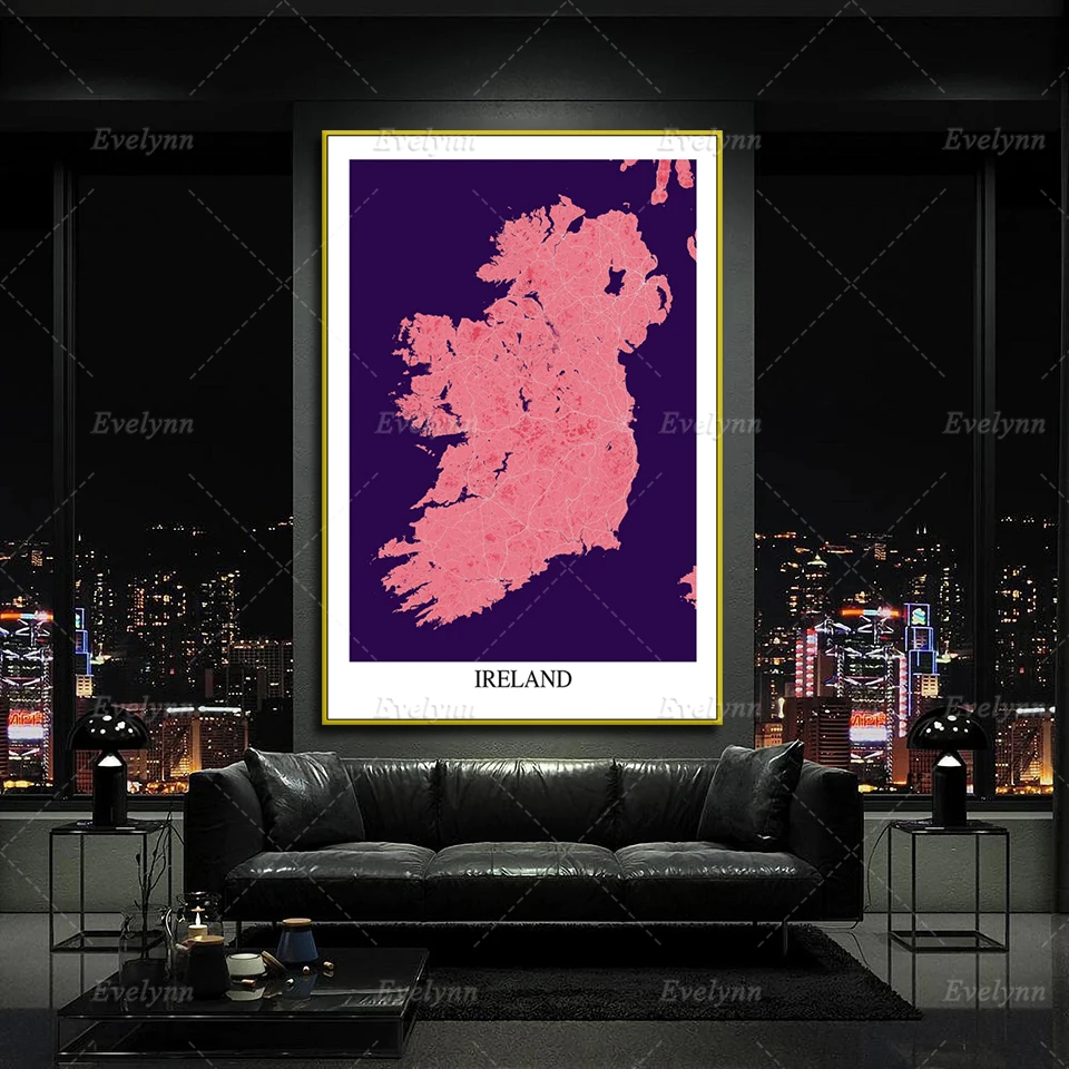 Nordic Poster Ireland Pink Purple Map Art Print Wall Art Canvas Painting Modular Pictures for Living Room Home Decor Frame Gift