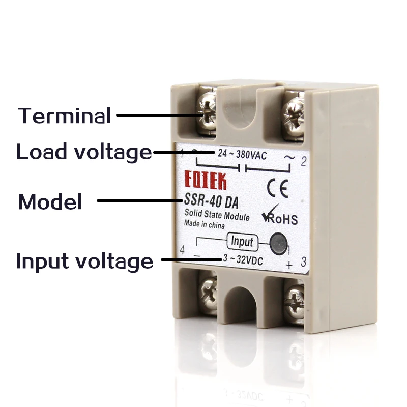 Single Phase Solid State Relay SSR-10DA SSR-25DA SSR-40DA DC Controlled AC Module 3-32V Input DC 24-380V AC Output High Quality