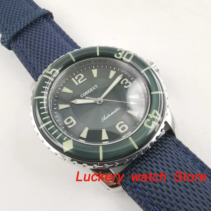 45mm Corgeut Luminous Mechanical Watches Green Dial Automatic Diver Watch-CA47