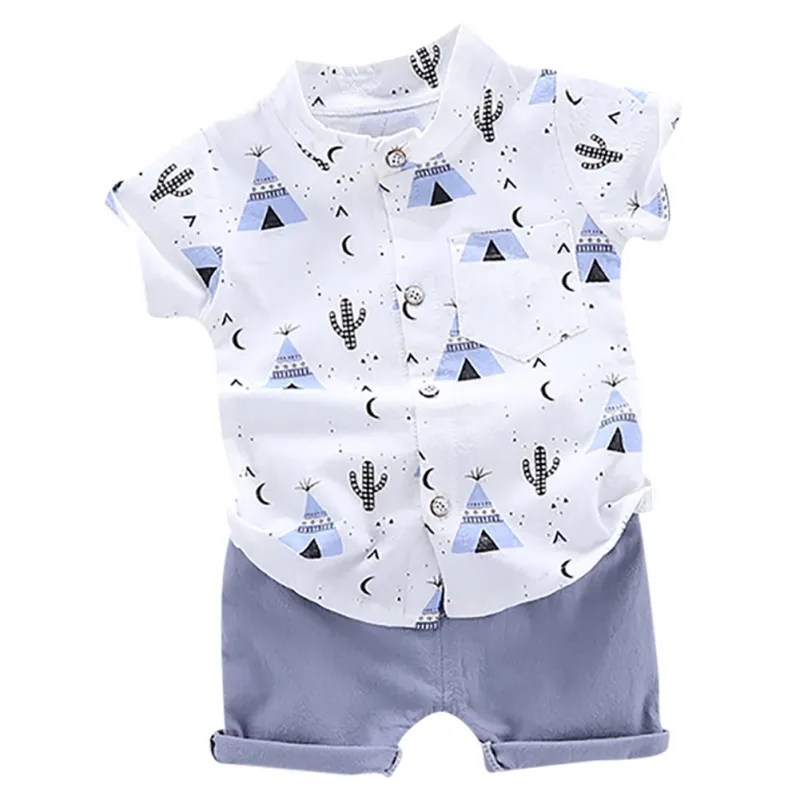 Summer Baby Boy Clothes Sets Fashion Leaves Pattern T-shirt Short Sleeve Cartoon Blouse+Shorts Kids Outfits Children Tracksuit