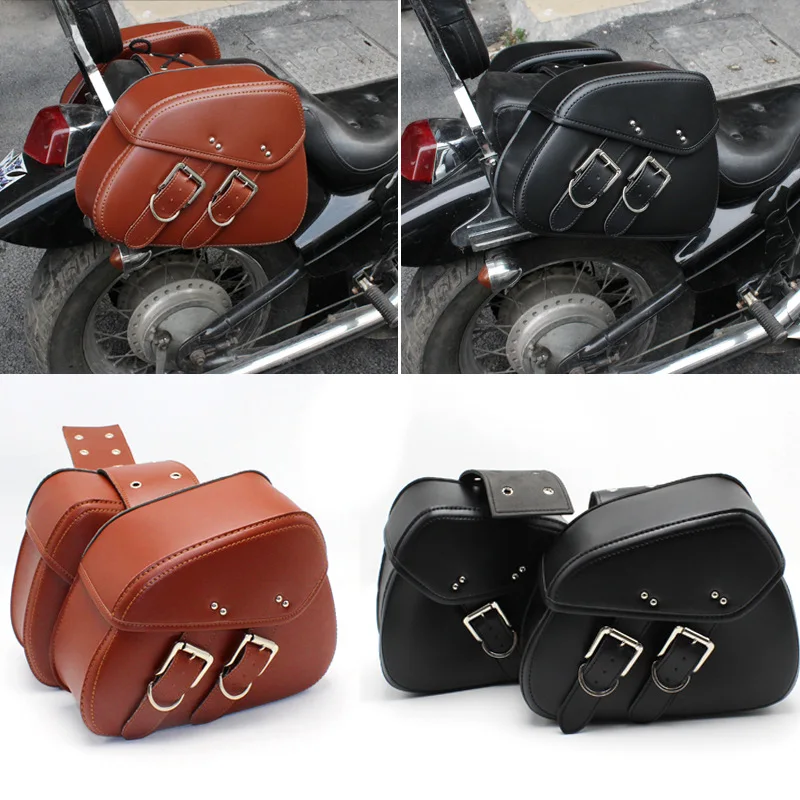 1 Pair Saddlebags Pannier Side Luggage Bag for Harley YAMAHA KAWASAKI Motorcycle Leather Rear Saddle Box Touring Storage Bags