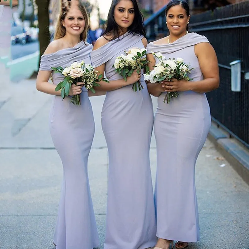 Vestidos de dama de honor de un hombro, largos, con cremallera en el suelo, cola de satén, sirena, fiesta de boda, 2021