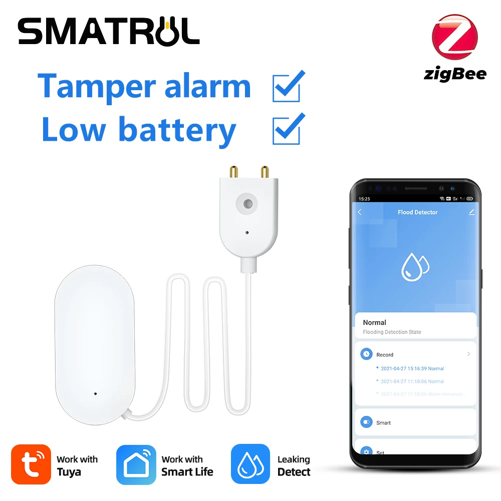 

SMATRUL Tuya Zigbee3.0 Water Leak Sensor Flooding Detector Smartlife APP Notification Alerts Alarm Home Security Need Gateway