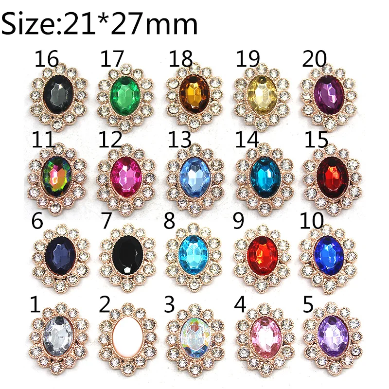 타원형 아크릴 모조 다이아몬드 단추 플랫백 보석 DIY 의류 아플리케 금속 장식 공예 용품 장식 21x27mm 10 개