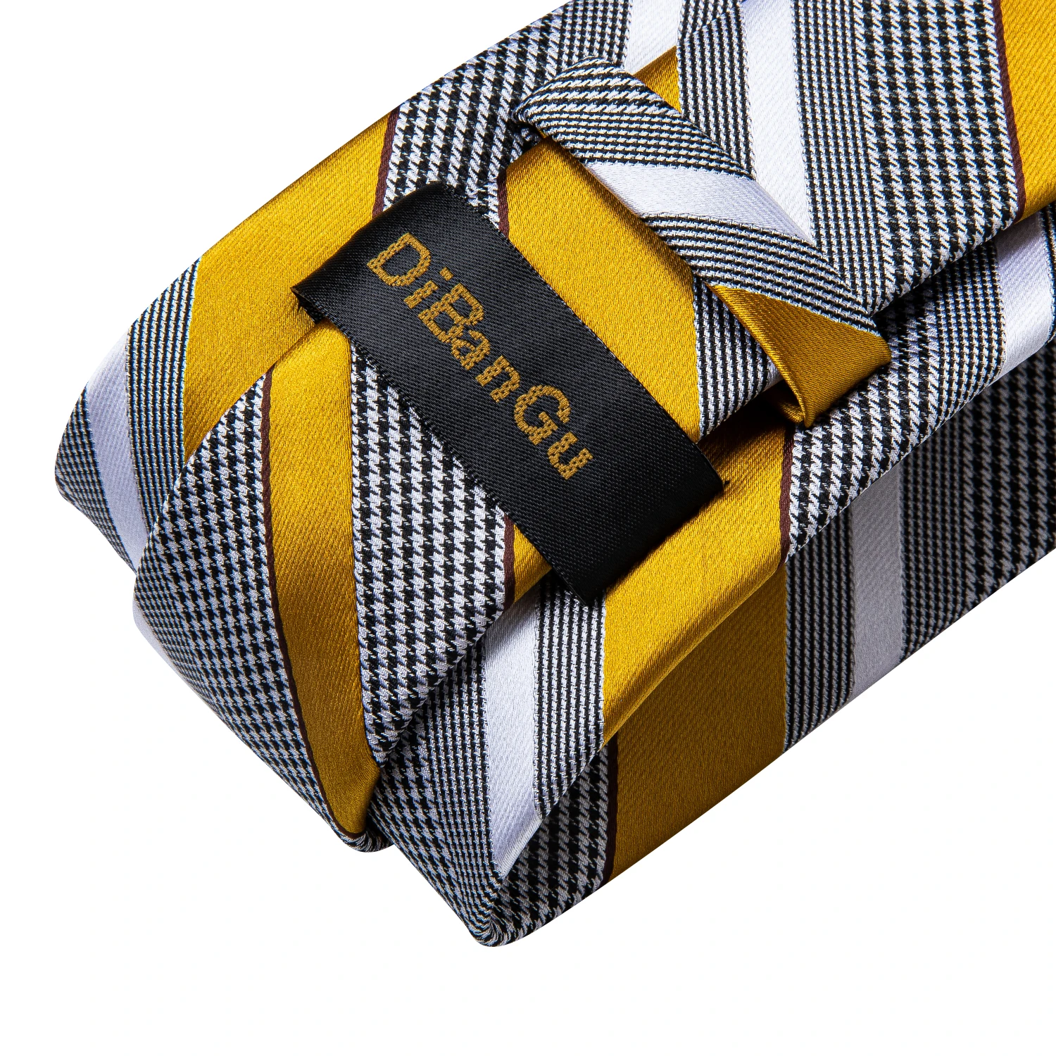 Luxury Yellow White Striped Silk Woven Ties For Men Classic Business Wedding Party Necktie Pocket Square Ring Set DiBanGu