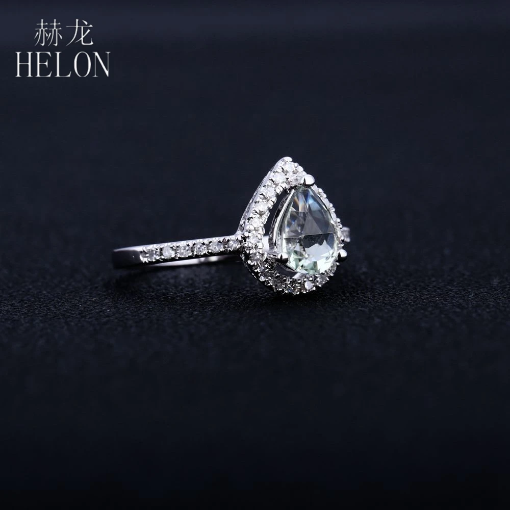 HELON 5X7mm Pear Cut Lemon Crystal Fine Jewelry Rings Sterling Silver 925 Natural Diamonds Engagement Ring Setting Women Gift