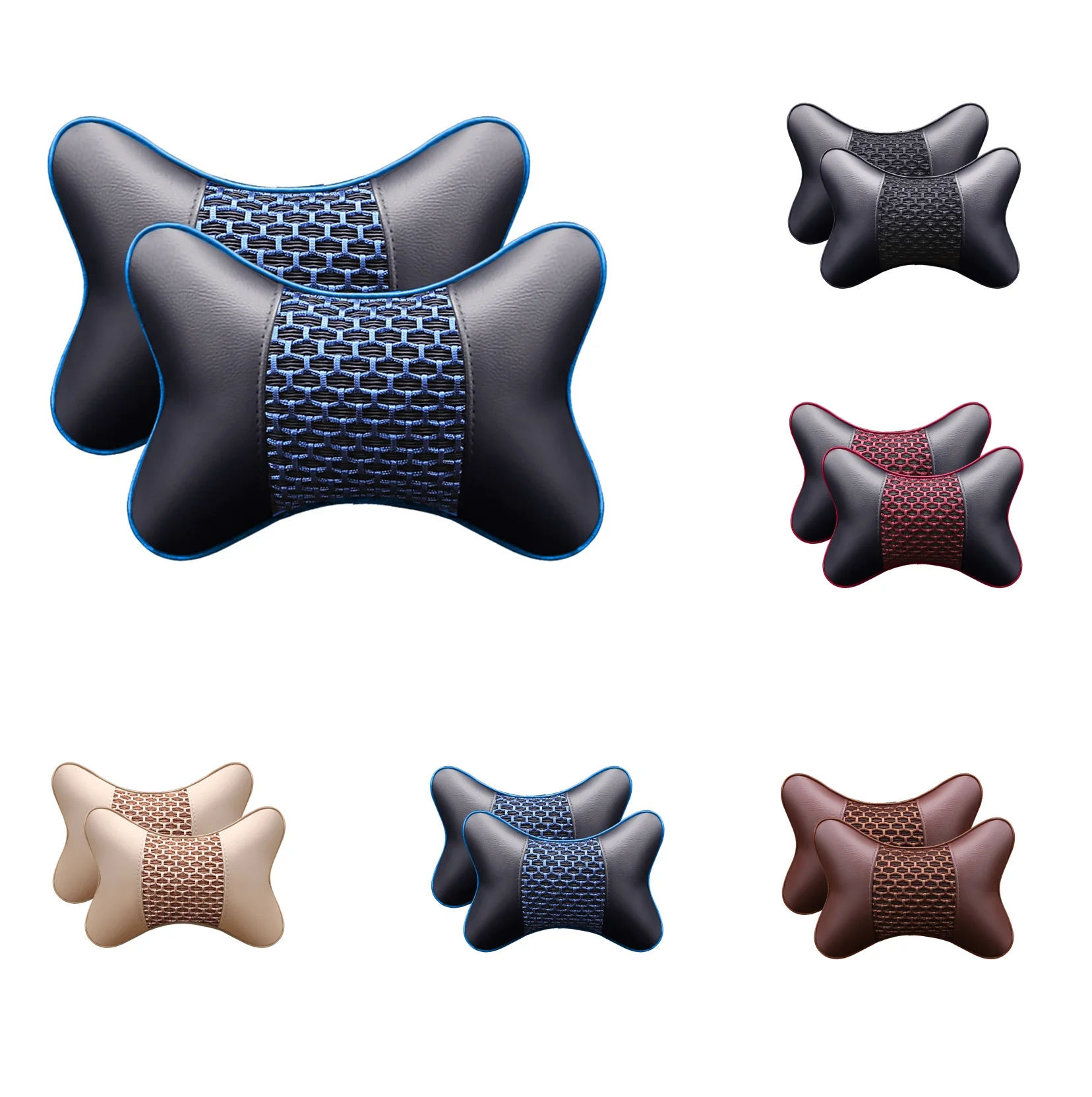 

2 Pieces Car PU Leather Headrest Neck Pillow Head Pillows Seat Back Support Cushion Fit For Honda Toyota Nissan Mitsubishi Ford