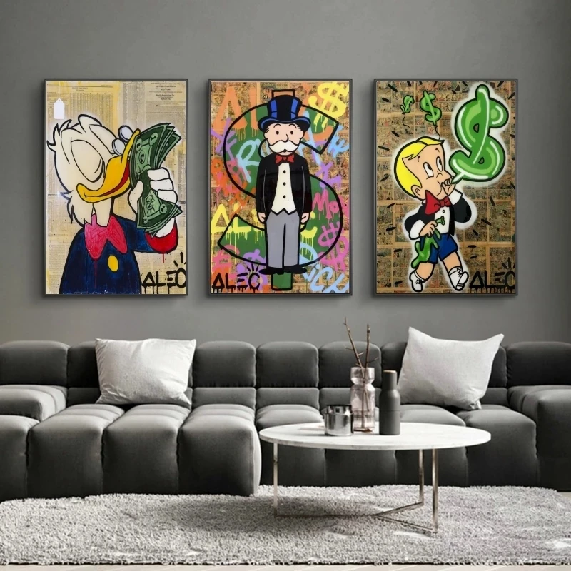 

Alec Monopoly Money Graffiti Art Canvas Painting Posters and Prints Wall Art for Living Room Home Decor (No Frame)