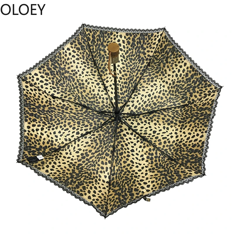 Big Full Automatic Umbrella Sun Parasol Folding Creative Leopard Pattern Lace Uv Umbrella Rain Women St. Patrick\'s Day Umbrellas