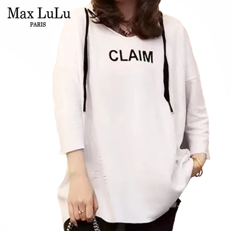 Max LuLu 2022 Spring Fashion Womens Fitness Hooded White Hoodies Ladies Letters Printed Sweatshirt Girl Luxury Casual Clothes